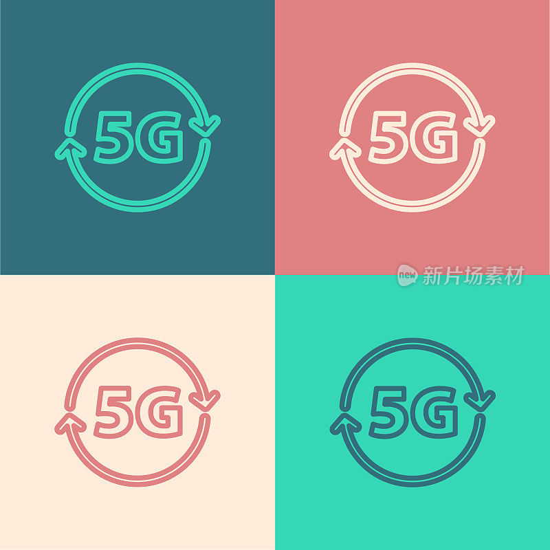 Pop art line 5G new wireless internet wifi connection icon isolated on color background. Global network high speed connection data rate technology. Vector